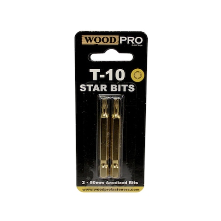 Woodpro Fasteners 50 mm x 2 in. Gold Finish Bits (2-Pack) BIT-T10X50GLD